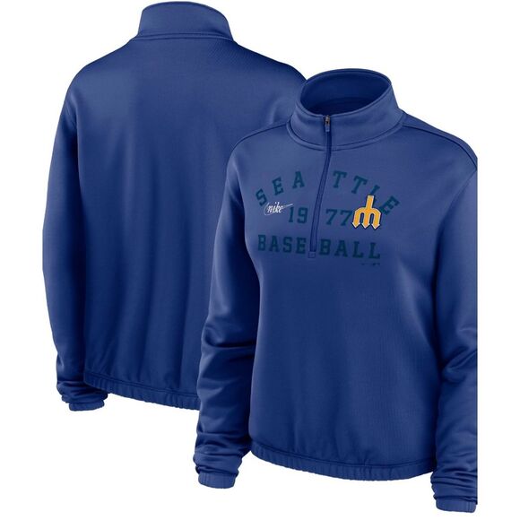 Nike Seattle Mariners Baseball Blue and Yellow Pull Over Quarter Zip Sweater Siz - Picture 1 of 5